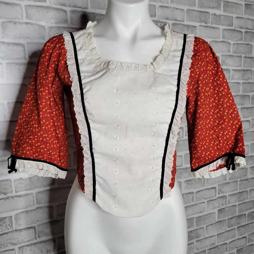 Vintage Handmade Red Floral 2 Piece Skirt Set, size Small